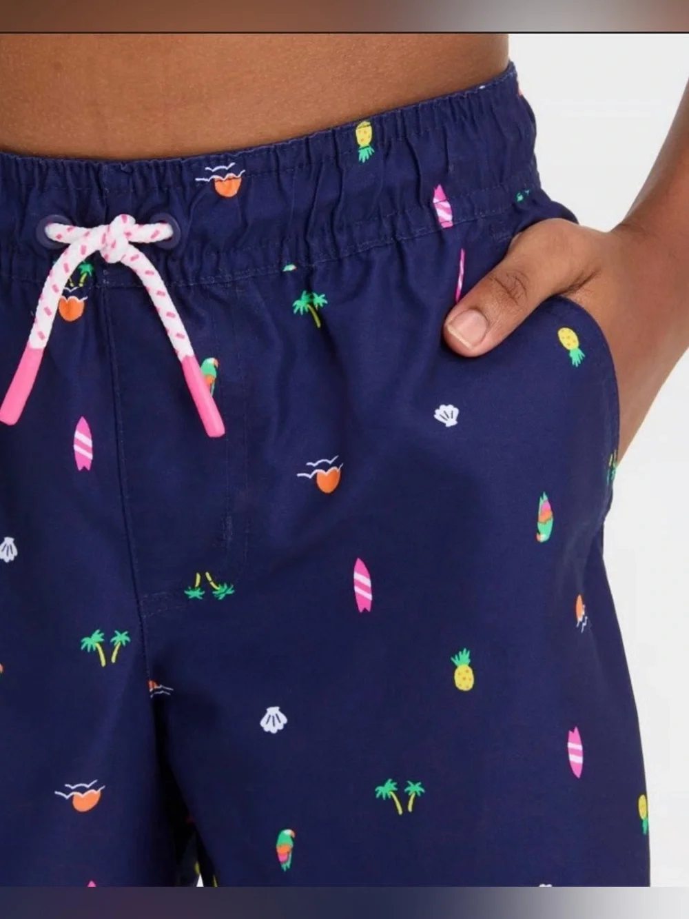 Cat & Jack Boys’ Swim Trunks Shorts XS 4/5 Navy Tropical Print